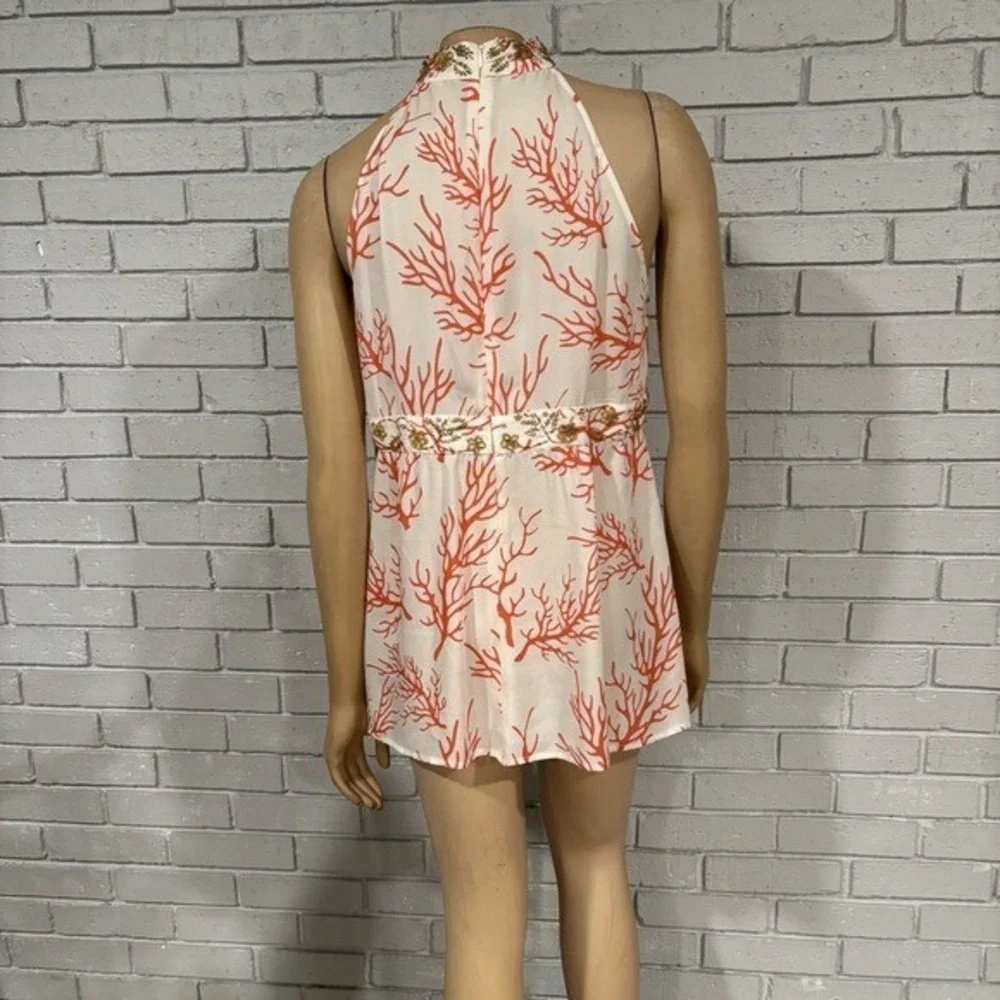 Michael Kors Coral White Beaded Halter Top Boho Resort NWT Size 12